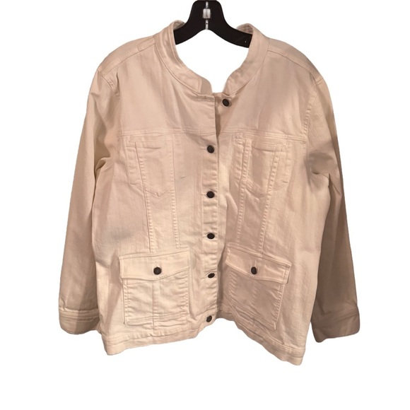 Eileen Fisher Women's White Denim Jacket Long Sleeves Pockets Size L - Picture 2 of 12